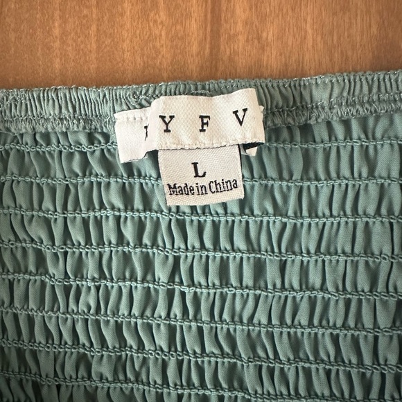 HYFVE Milkmaid Thigh Slit Smocked Back Ruffle Satin Mini Dress size Large​​ - Picture 6 of 12